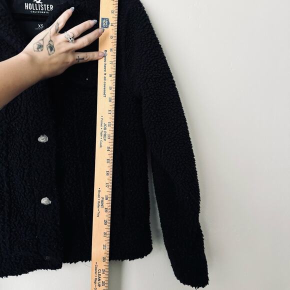 Hollister Sherpa Trucker black Jacket button front womans XS - Picture 5 of 7